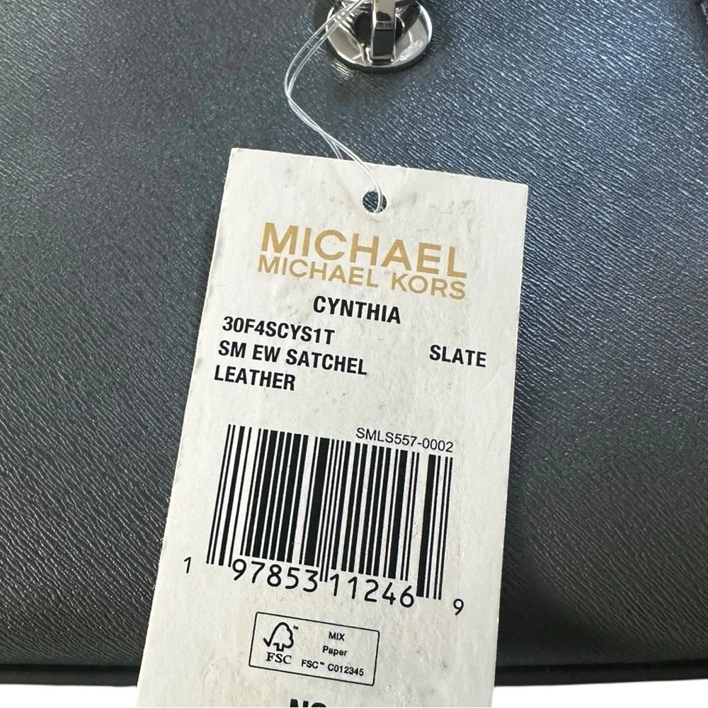 Michael Kors Cynthia Small Satchel Slate Leather NWT Silver Hardware Great Gift!